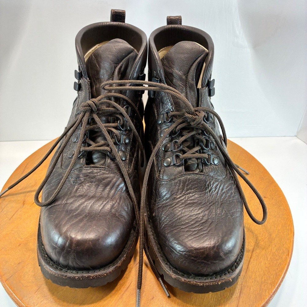 Custom Made Dark Brown Pebbled Leather Hiking Boots Vibram Gumlite Men's 10 US